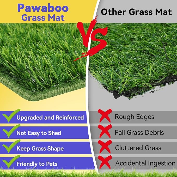 Pawaboo Stainless Steel Dog Grass Pad with Tray, 28'' x 20'' Dog Litter Box with 2pcs Reusable Artificial Grass Mats, Dogs Grasses Potty Tray with Washable Dogs Pee Pad for Balcony Indoor Outdoor Use