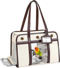 Sanmoncare Stylish Bird Carrier with PU Leather Handle, Portable Parrot Travel Bag for Cockatiels & Conures, Lightweight Bird Cage with Stainless Steel Tray & Side Door for Easy Cleaning, White