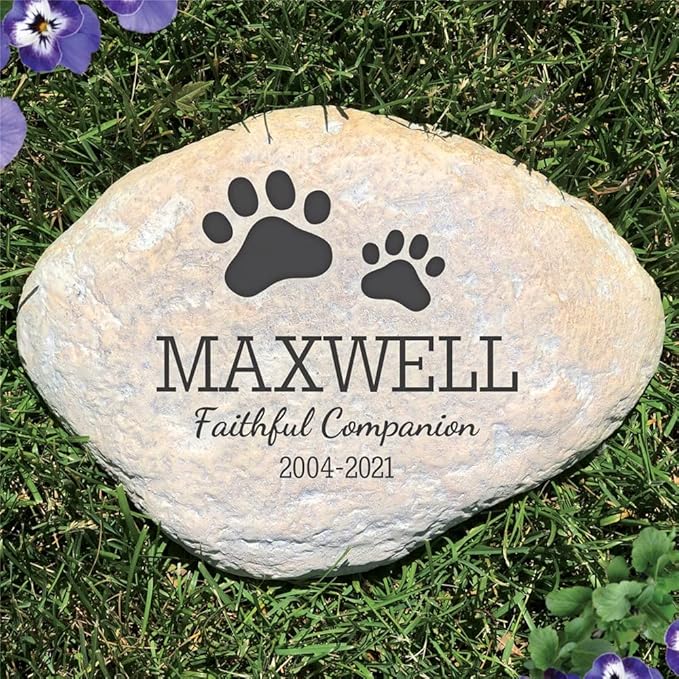 GiftsForYouNow Personalized Pet Memorial Resin Garden Stone with Paw Prints, 11.5 x 8.25 x 2.5 Inches, Dog Grave Marker, Dog Headstone