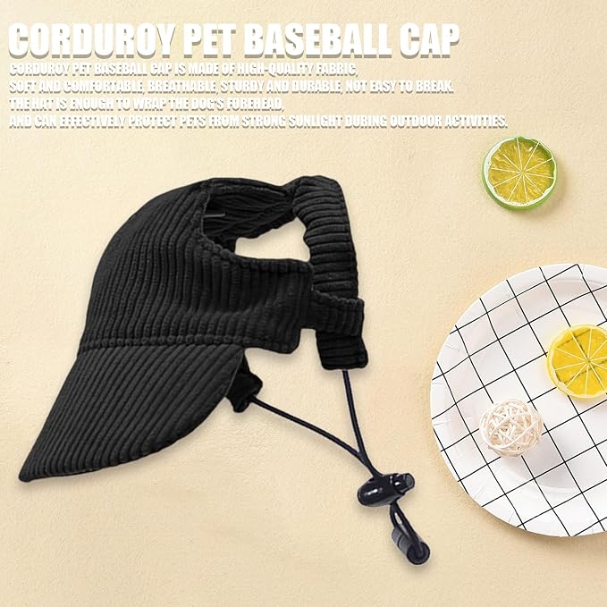 Dog Baseball Cap, Dog Cat Summer Beach Visor Hat with Ear Holes, Adjustable Puppy Sunbonnet Headdress (Black, Large)
