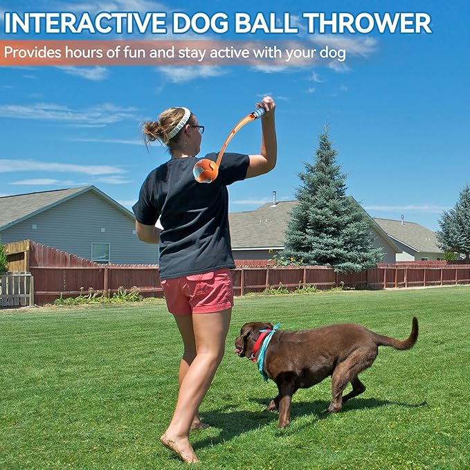 ALL FOR PAWS 19" Dog Ball Thrower, Tennis Ball Fetch Thrower for Dogs, Dog Ball Launcher Toy for Medium & Large Dog, Upgraded Soft and Comfortable Tennis Fetch Handle, 2.5 Inch Ball Included