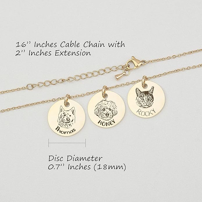 Anavia Personalized Pet Portrait Necklace, Handmade Memorial Jewelry Gift, Custom Round Disc Photo Engraved Necklace for Animal Lovers, Dog Mom, Dog Dad