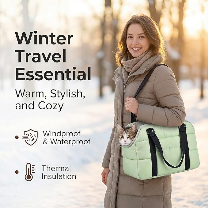 Small Dog Purse Bags,Dog Carrier Purses with Secure Harness Clip,Cotton Padded Interior, Durable Travel Pet Bag with Adjustable Strap,Green