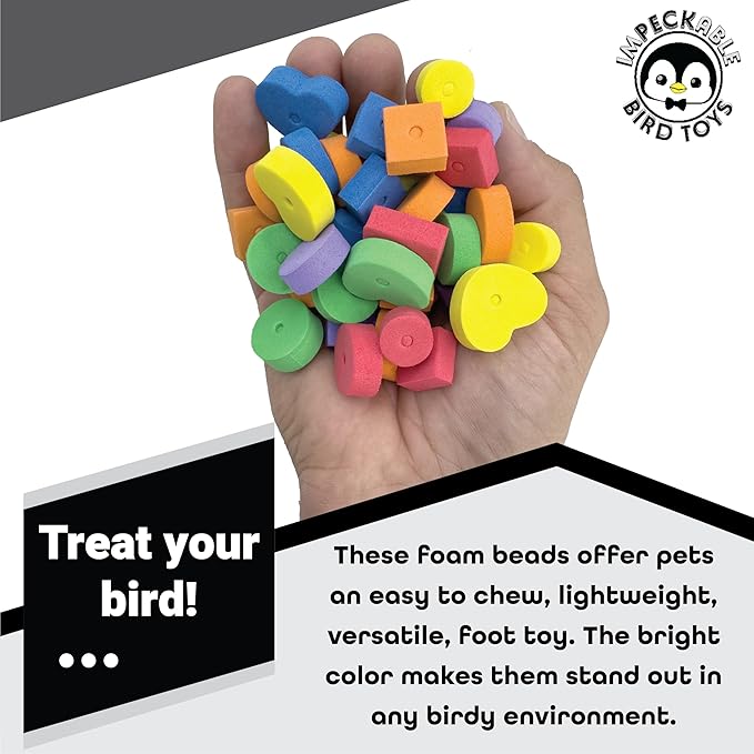 806 Pk60 Foam Beads Bird Toy Parts - 60 Colorful Lightweight Chewing Foot Toys for Birds - DIY Foraging Accessories for Parakeet, Budgie, Cockatiel & Small Parrots - Soft Destructible Crafting Beads