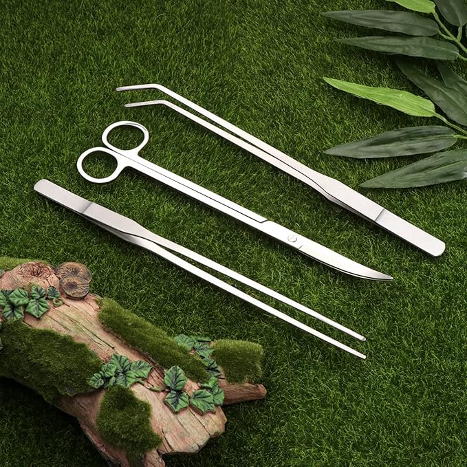 POPETPOP 3pcs Tweezer and Scissor Kit Aquatic Plant Tools Stainless Steel Tweezer Scissors Tools Straight Tweezer Tweezers and Scissors for Aquarium