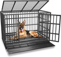 48 inch Heavy Duty Indestructible and Escape-Proof Dog Crate Cage Kennel for Large Dogs, High Anxiety Dog Crate with Removable Wire Trays and Wheels, Extra Large XL XXL, Black