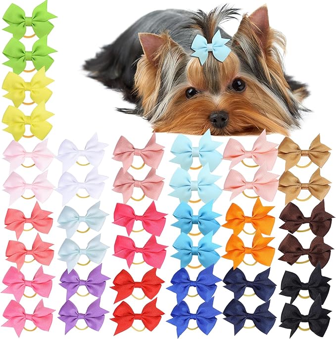 Puppy Dogs Hair Barrettes Bows with Rubber Bands,Hair Accessories Bow Pet Grooming Cute Pet Small Hair Bowkno