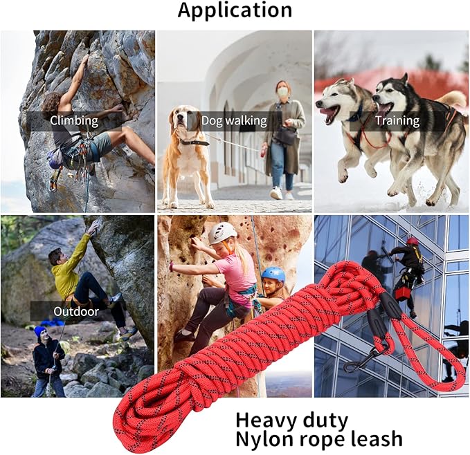 Long Dog Leash for Training 30Ft-Reflective Nylon Rope with Swivel Hook-Recall Agility Lead for Large Small Medium Dogs Outside Walking Hiking-Red Diam 1/2"