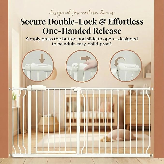 Extra Wide Baby Gate 85.8-104.5 Inch, Pressure Mounted No Drilling, for Stairs & Doorways, Metal White Indoor Safety Gate for Kids and Dogs