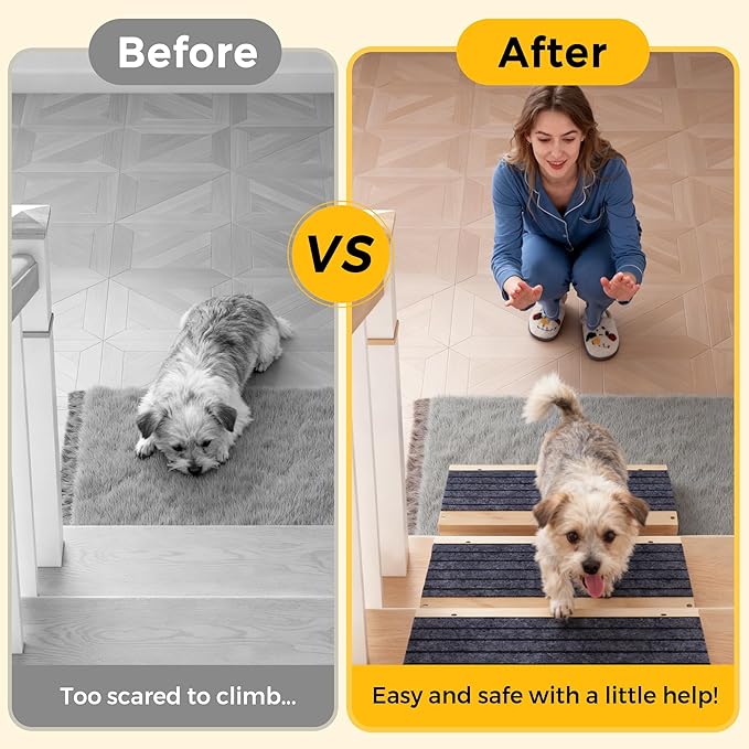 COZIWOW 2 PCS Dog Ramp for Stairs, Non-Slip | Sturdy | Wooden Dog Stairs Pet Ramp for Small Medium Dogs Cat, Pet Steps Stair Wedges Assist for Injured & Older Pets, Gentle Slope Step Stairs(2)