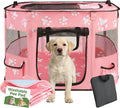 Homimp Portable Pet Playpen for Indoor Cats & Puppies, Foldable Dog Playpen Outdoor Tent Crate Cage with Pee Pad & Carry Bag, Pet Crate with Mesh Sides for Small Animals Travel, Pink M