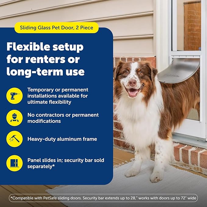 PetSafe 2-Piece Sliding Glass Pet Door - No-Cut DIY Install Doggy Door for Renters - Aluminum Frame - Adjustable Height 75 7/8" to 81" - Ideal for Large Dogs Up to 100 lbs