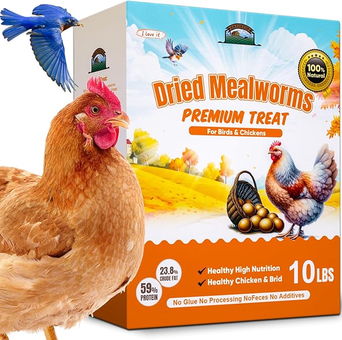 10LB Dried Mealworms, Non-GMO Meal Worms for Chickens & Birds, High Protein Chicken Feed, Natural Chicken Worms Ideal for Wild Birds, Reptile Tasty Bird Food