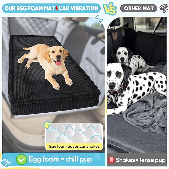Loiion Thickened 4 in Orthopedic Dog Car Bed, Non-Slip Backseat Pet Mat, Removable Washable for SUVs/Sedans/Trucks, Plush Comfort for Large/Senior Dogs, Easy Clean (Black, XL（56" Lx28.7 M×4" H)