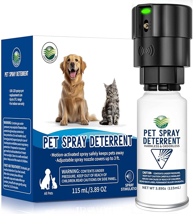 Motion Activated Pet Deterrent Spray System for Cats & Dogs Odorless Pet Deterrent, Senses Pets Up to 8 Feet Away, Friendly & Safe
