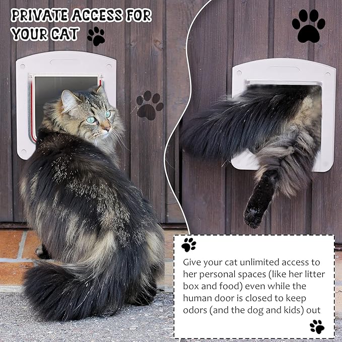 Saintrygo Cat Door 4 Way Rotary Locking Flap Door for Interior Exterior Weatherproof Pet Doors for Cats & Dogs Circumference < 23", Outer Size 9.61" x 7.99"