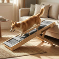 Upgraded Dog Ramp for Couch, Foldable Wooden Pet Ramp with 4 Adjustable Heights from 14'' to 22", Portable Pet Steps with Detachable Guardrails for Small Dogs, Puppies, Injured and Old Dogs