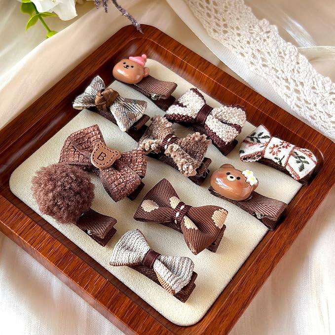 10pcs Brown Dog Hair Clips 10pcs Rubber Bands Small Dog Bows Beige Cute Pet Grooming Accessories Alligator Clips Stay In Hair Bear Barrettes Hairpin Topknot Headdress Yorkie Puppy Maltese Girls Dogs