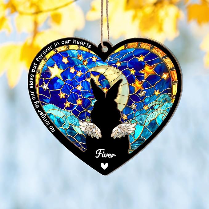 Personalized Bunny Suncatcher – Custom Rabbit Suncatcher with Name for Up to 3 Pets, Sympathy Gift for Rabbit Loss, Memorial Gift for Bunny Lovers, Easter Decor