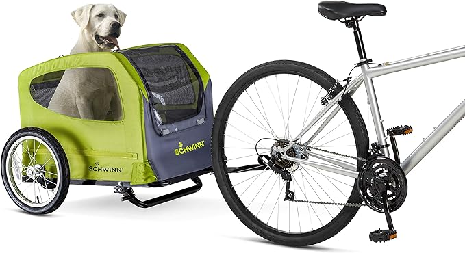 Schwinn Rascal Pet Trailer, Holds Pets Up to 50 or 100 lb, Universal Coupler, Folding Frame, Quick-Release Wheels, Rear Doggy Door, Leash, Washable Liner, Bug Screen, Schwinn Bike Trailer for Pets