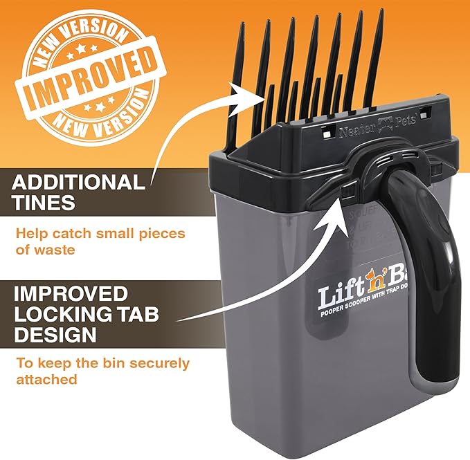 Neater Pet Brands Lift N’ Bag 2.0 Dog Pooper Scooper with Bag Attachment for Small to Large Dogs, New & Improved Design, 15 Refill Bags, Heavy Duty Dog Poop Scooper for Yard & Walks, One-Hand Use