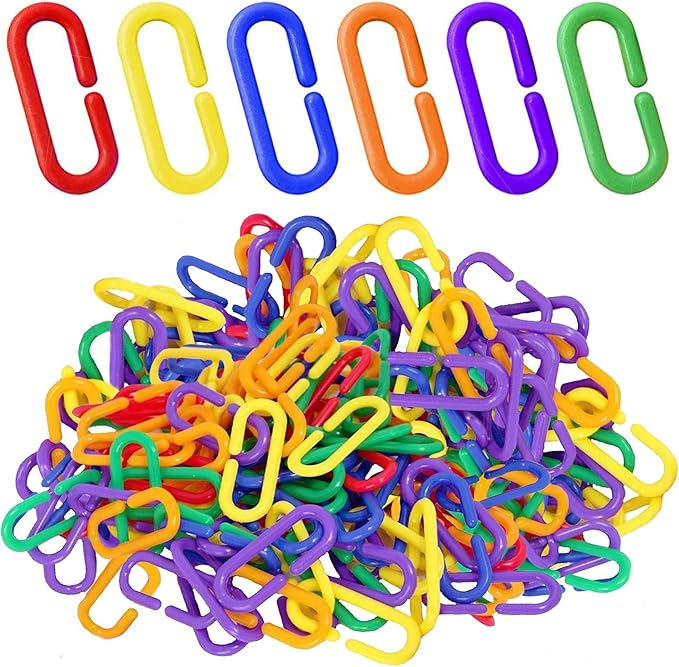 SunGrow Rainbow C-Clips Plastic Chain Links, Bird Swing & Climbing Chain Cage Toy Clips & Hooks, DIY Kids Learning Toys for Classroom, Suitable for Sugar Glider, Rat, Parrot, Bird (200 Pcs)