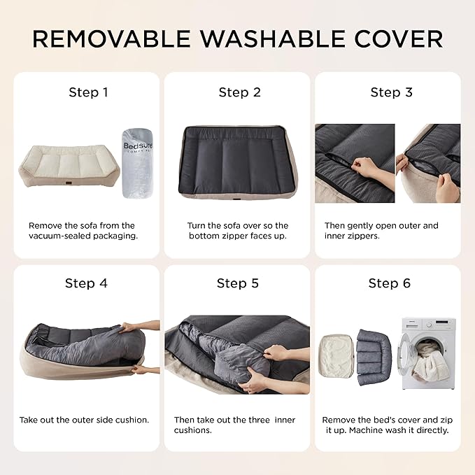 Bedsure SupportMax™ XL Orthopedic Dog Beds Large Sized Dog - Extra Thick Supportive Dogs Couch with Waterproof Washable Cover, Extra Large Comfort Pet Sofa with Soft Sherpa and Nonskid Bottom, Beige