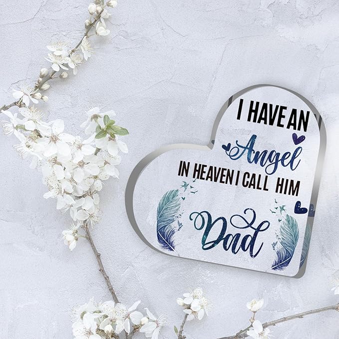 Sympathy Memorial Gift for Loss Loved One Father I Have Angel Dad Sign Bereavement Remembrance Paperweight Keepsake Funeral Grief Condolence Memorial Table Home Feather Decorations