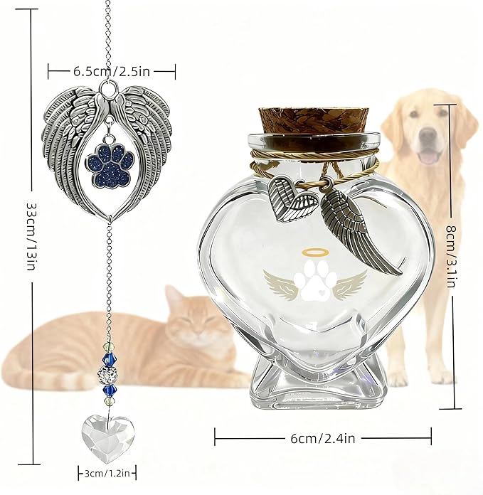 Loss of Dog Cat Pet Sympathy Gift, Memorial Bottle for Pet Hair, Pet Fur Keepsake, Memorial Urn, Dog Memorial Suncatcher and Dog Hair Keepsake, Dog Memory Memorial Keepsake(SunCatcher)