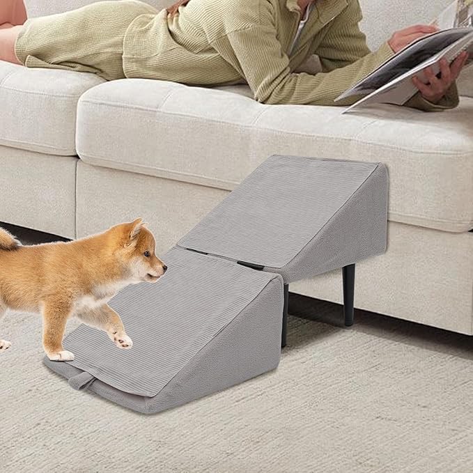Split Ottoman Dog Ramp, 2-in-1 Foldable Lightweight Folding Pet Ramps Stairs, Dog Ramp for Bed and Couch, for Small Animal, Small Dog, Large Dog, Elderly Pet (Dark Grey, 11.8 * 11.8 * 7.8in)