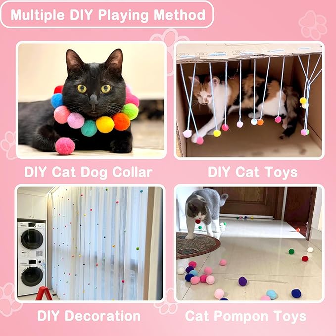 Cat Toy Pom Pom Balls, Soft Plush Balls for Interactive Play & Pet Training, Lightweight Polyester Toys for Indoor Cat(20-Pack 1.6-Inch)