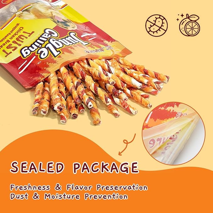 Jungle Calling Dog Treats, Chicken Wrapped Rawhide Chew Sticks - High Protein, Low Fat Dental Chews for Teeth Cleaning & Training Rewards, 10.6oz (Pack of 2)