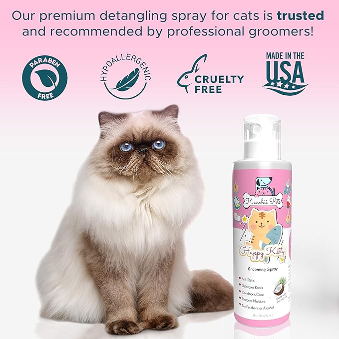 Kenchii Professional Pet Grooming Spray for Kittens and Cats, All-Natural Scented Moisturizing Cat Detangler Spray, Kitten Conditioner Coat Shine Spray, Cat Grooming Supplies