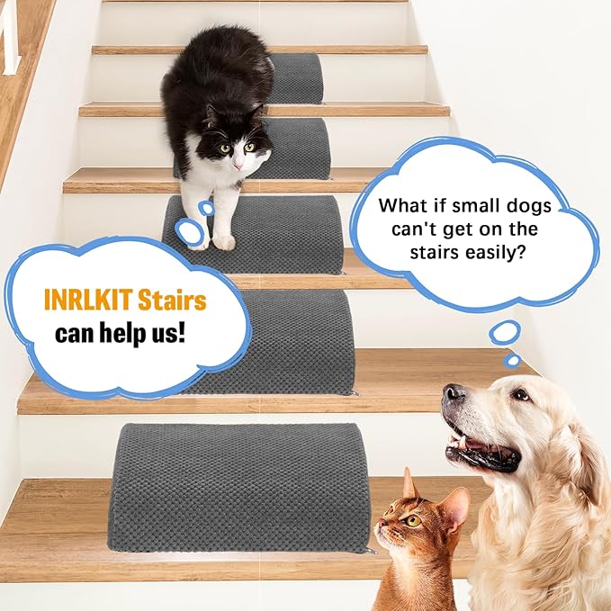 5-Piece Foam Dog Ramp for Indoor Stairs, 40D Dense Non-Slip Pet Ladder with Sticky Pads, Easy Access Solution for Steep Staircase, Small Dogs Cats, Grey