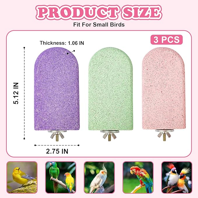 Bird Beak Grinding Stone, 3PCS Parrots Perch, Multiple Colors Platform, Nails Beak Trimmer for Bird Cage Accessories for Parrots Budgie Cockatiel Conure Lovebird Finch