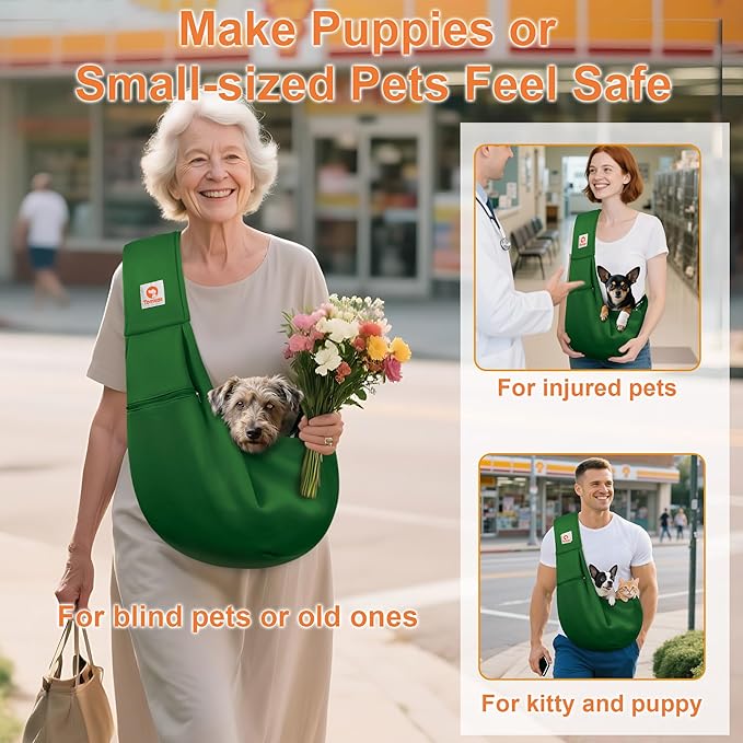 Tomkas Dog Sling Carrier for Small Dogs Puppy Carrier for Small Dogs (Emerald Green, Adjustable Strap & Zipper Pocket)