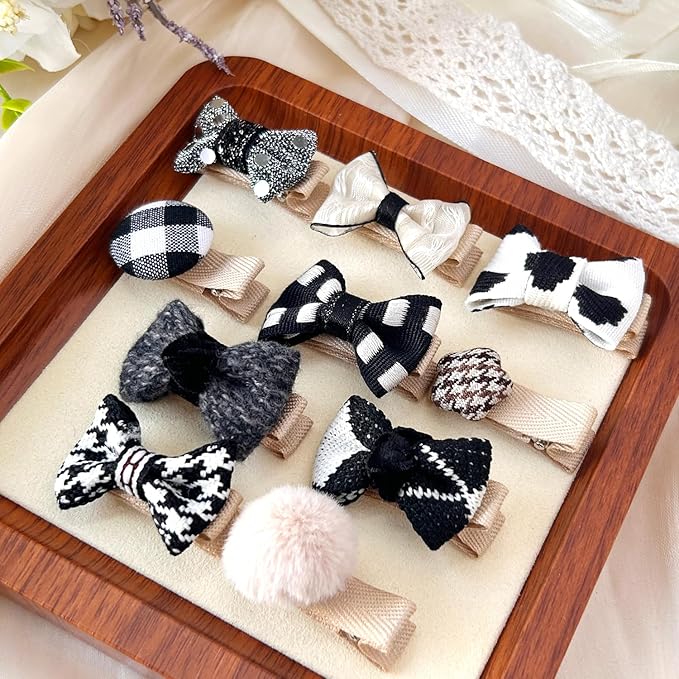 Dog Hair Clips and Rubber Bands Small Dog Bows Cute Pet Grooming Accessories Alligator Clips Stay In Hair Barrettes Ball Hairpin Topknot Pet Headdress Yorkie Puppy Maltese Girls Dogs (Black White)