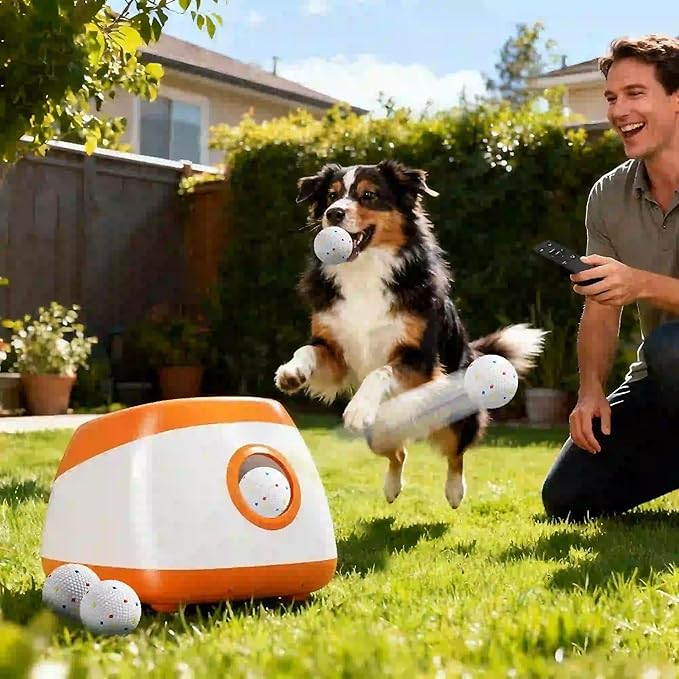 Automatic Dog Ball Launcher for Indoor and Outdoor Play – Adjustable Distance, Quiet Operation, Long-Lasting Battery, Remote Control Included