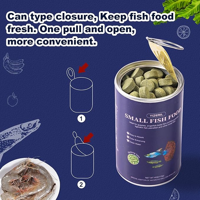 Small Fish Food Universal - Color Enhancing All Natural Ingredients Brine Shrimp Spirulina High Protein Fish Food Patch for Betta Angelfish Guppies tigerskin and Other Small Fish(4oz)