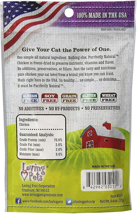 Loving Pets Purrfectly Natural Freeze Dried Chicken Treats For Cats, 0.6-Ounce