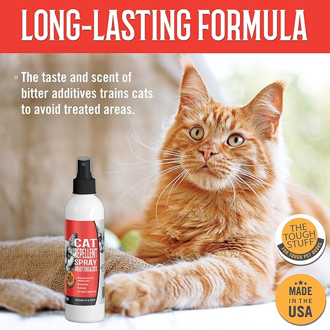 Nilodor Arkwright Tough Stuff Cat Repellent Spray - Natural Formula Discourages Scratching, Chewing & Biting, Safe for Kittens & Cats, Effective Training Aid, Made in The USA, 8 fl. oz. Spray