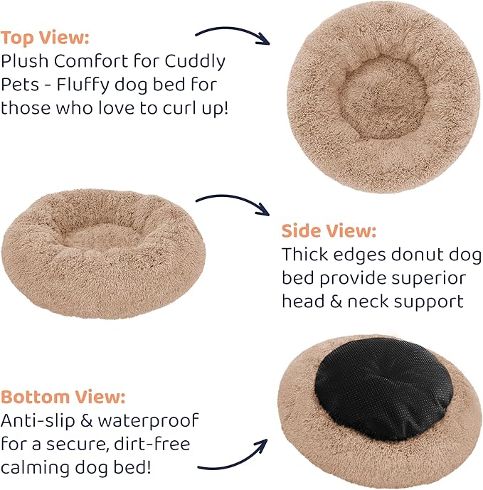 Donut Dog Bed - Premium Comfort for Anxiety Relief - Fluffy & Calming Design with Ultra-Plush Support | Cozy Round Dog Bed with Super Soft Circle Style (Camel, Medium)