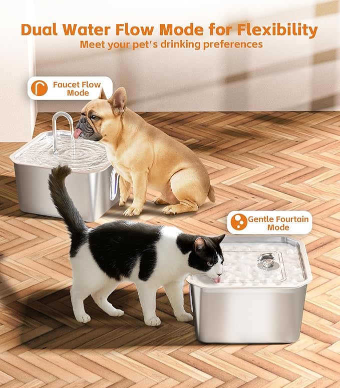 4L/135oz Large Cat Water Fountain Stainless Steel with 8 Filters Pet Water Fountain for Cats Quiet Indoor Pets Dog Small Animal Automatic Dog Water Dispenser for Drinking Watering Supplies