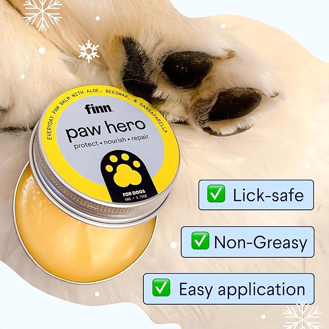 Finn Paw Hero Natural Dog Paw Balm | Winter Paw Protection from Snow, Salt & Ice | Moisturize & Repair | Lick-Safe - 1.75 oz