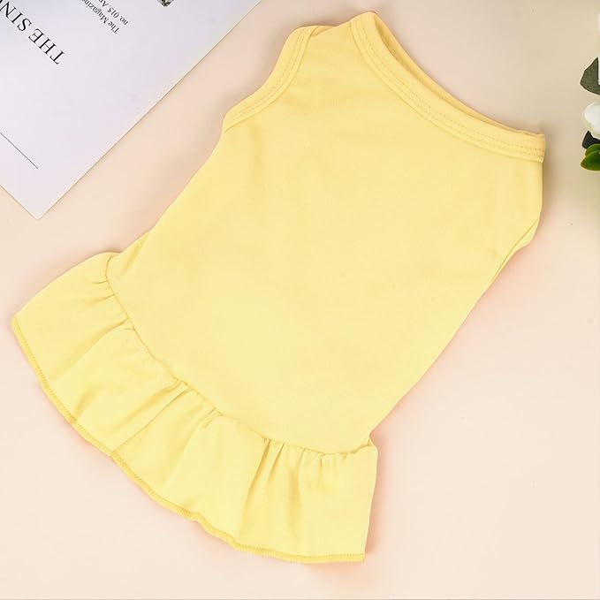 Dog Dresses Cat Skirt Solid Color Dog Clothes Summer Sleeveless Puppy Girl Clothes for Small Pet Dogs Cats (Yellow, X-Small)