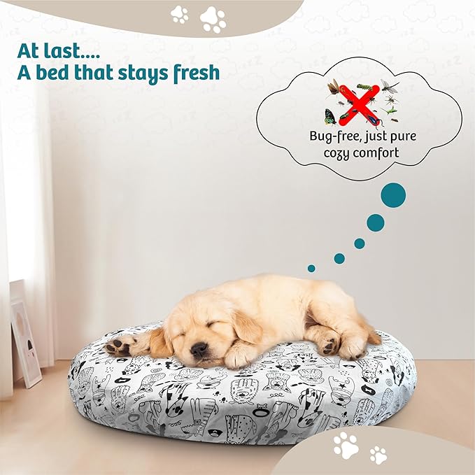 Round Dog Bed Covers Replacement Washable, Dog Bed Washable Cover, for All Shapes (Medium (Up to 36″), Doodle Dogs)