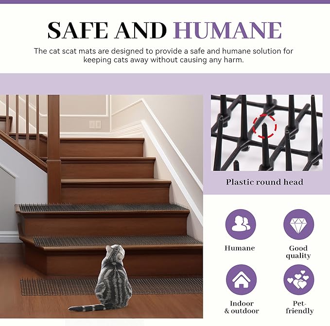 Toopify 13ft Scat Mat for Cats, Cat Scat Mat with Spikes Outdoor, Cat Spikes for Outside, Cat Deterrent Spikes (2 Pack 6.5ft)