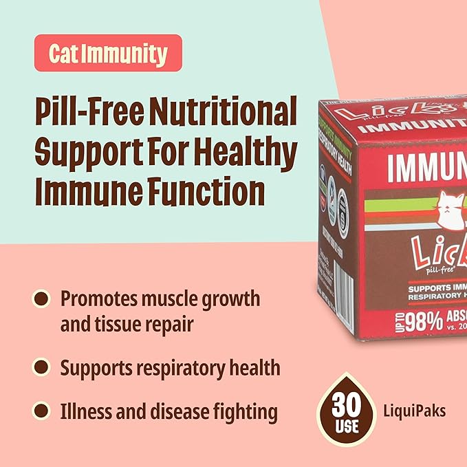 Licks Pill-Free Cat Immunity - Immune Support Cat Supplies - Respiratory Supplements - Health Supplies - Gel Packets - 30 Use