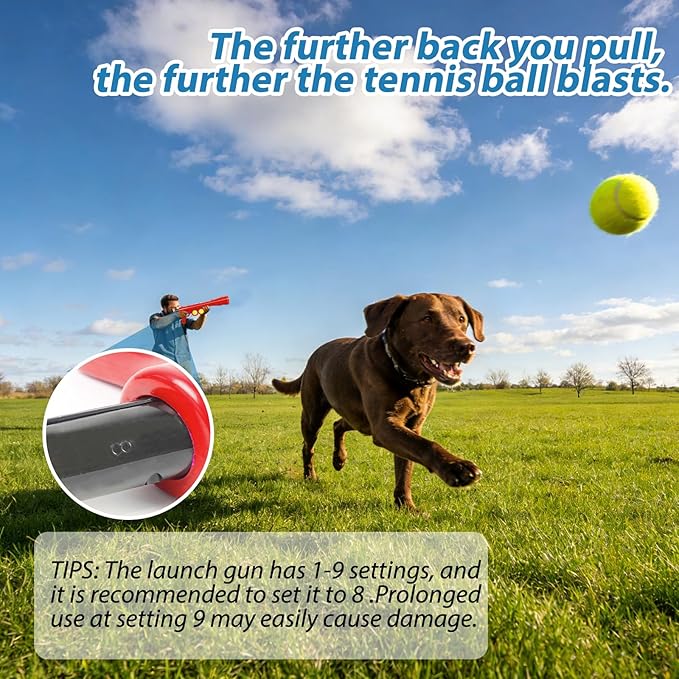 Dog Ball Launcher for Pet, Dog Ball Thrower Launcher with 2 Tennis Balls & Shoulder Strap, 23.4" Long-Range Ball Launcher Toy for All Dog Breeds, Red