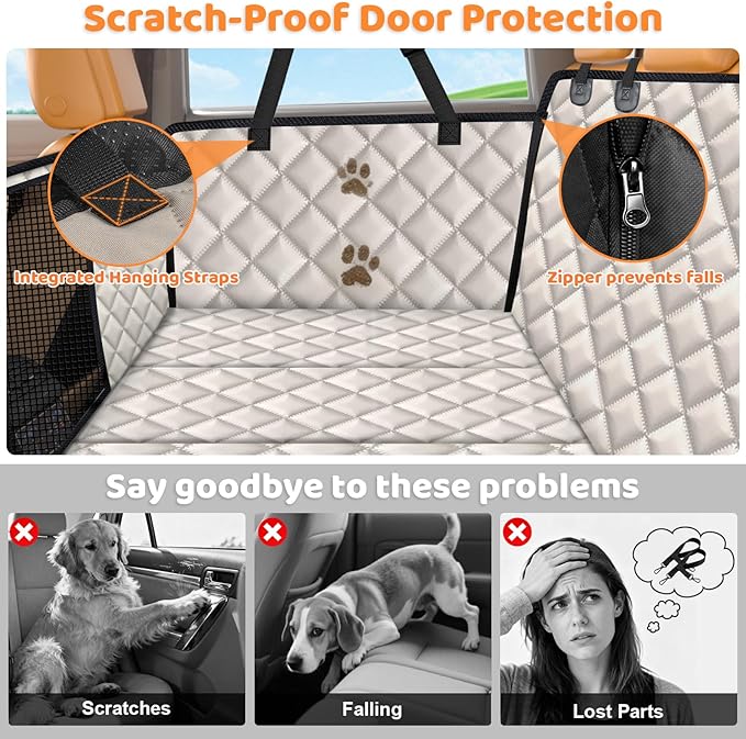 URPOWER XL Dog Backseat Extender for Full-Size Crew Cab Truck, Hard Bottom Dog Car Seat Cover for Back Seat Holds 400lbs, Waterproof Dog Hammock Pet Rear Seat Protector Travel Bed for F150 / Silverado